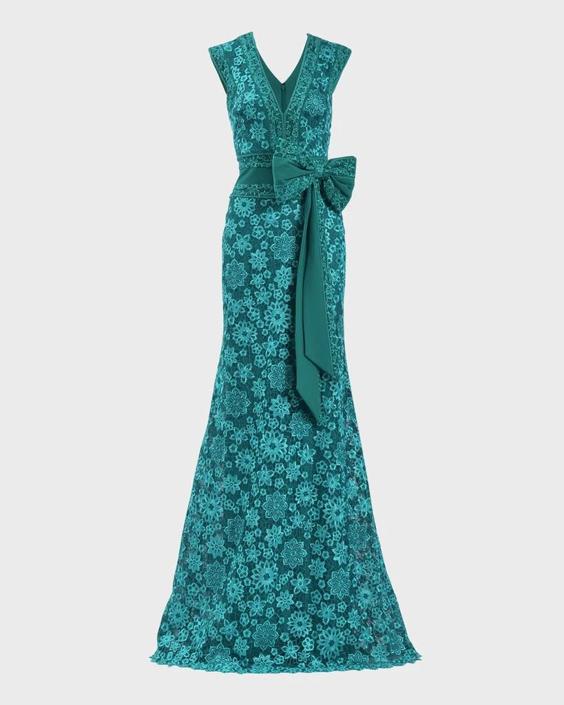 Tadashi Shoji Sleeveless Bow-Front Floral Lace Gown 1