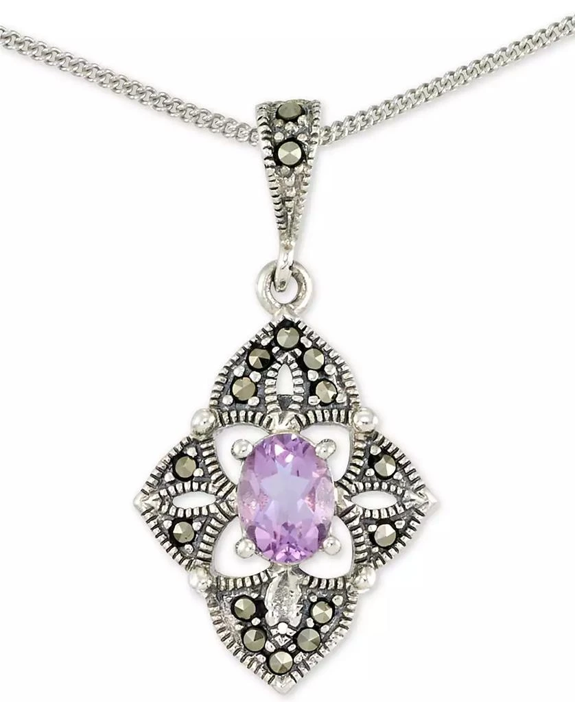 Macy's Amethyst (1/2 ct. t.w.) &  Marcasite Flower 18" Pendant Necklace in Sterling Silver 2