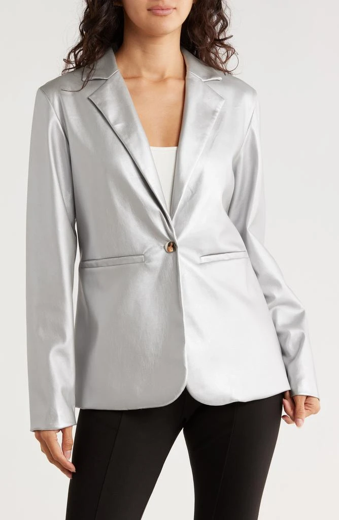 AREA Liana Metallic Faux Leather Blazer