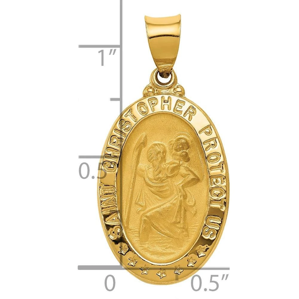 Diamond2Deal 14k Yellow Gold Polished and Satin St. Christopher Medal Hollow Pendant 3