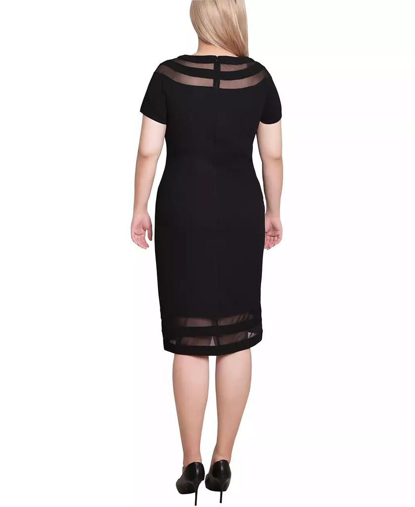 NY Collection Petite Short Sleeve Dress with Mesh Insets