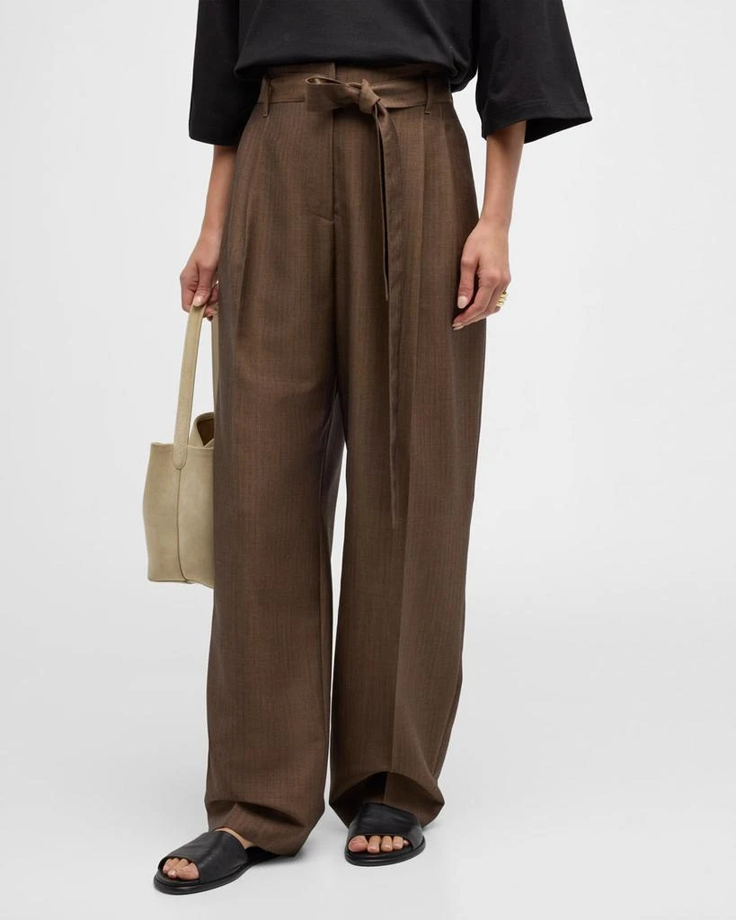 THE ROW Lonan Wool Wide-Leg Pants with Tie Belt 2