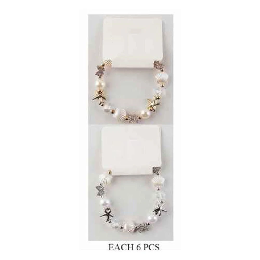 FASHNZFAB 12PCS - Starfish Bow Shell Pearl Beaded Stretch Bracelets 2