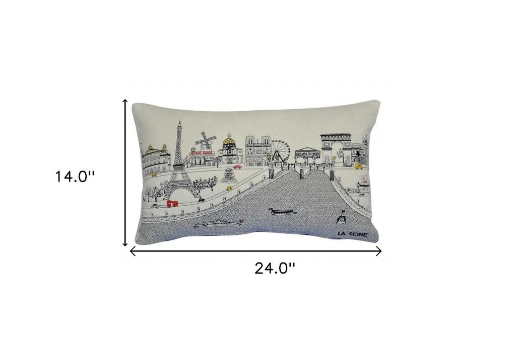 Hivvago 25" White Paris Daylight Skyline Lumbar Decorative Pillow 4