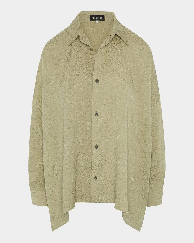 Eskandar Damask Cloque Wide Longer-Back Shirt With Collar (Mid Plus Length) 1