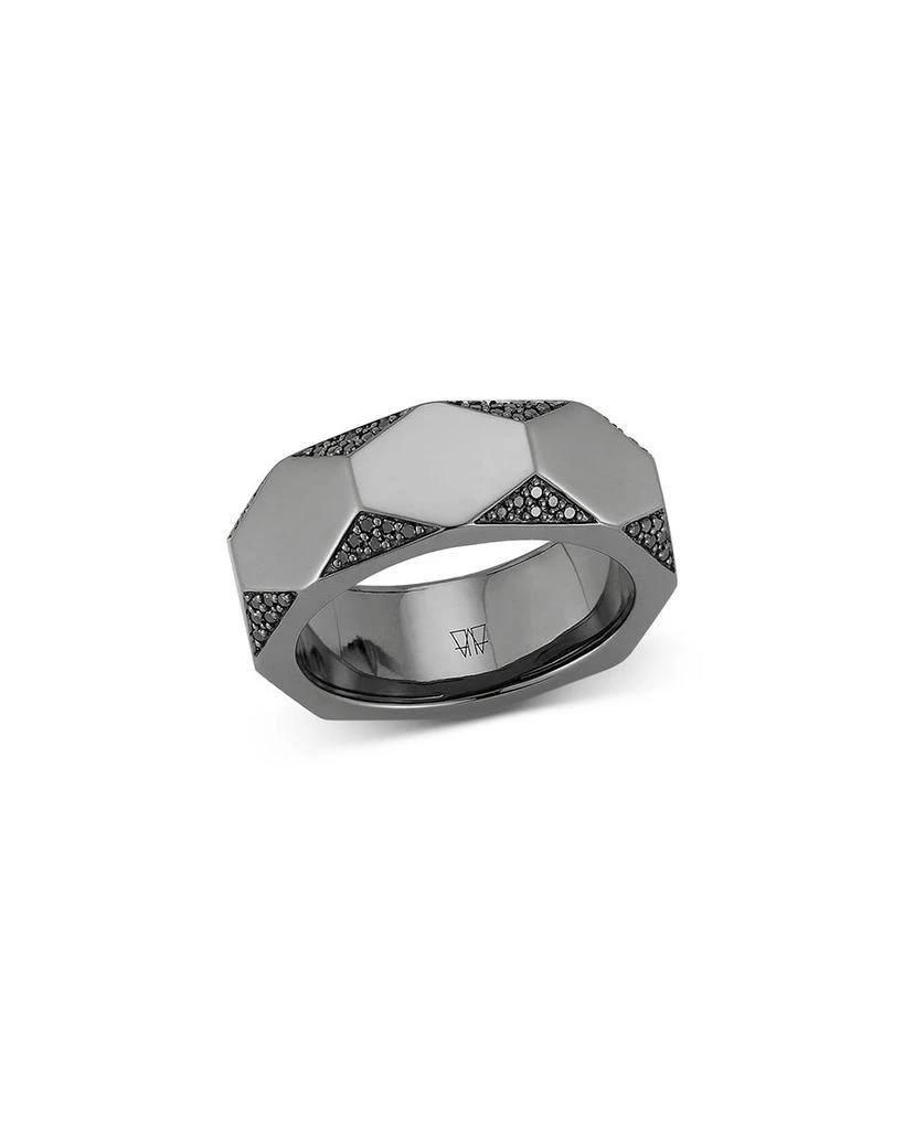 Walters Faith Men's 18K Black Gold Black Diamond Quentin Faceted Hexagon Band Ring 1