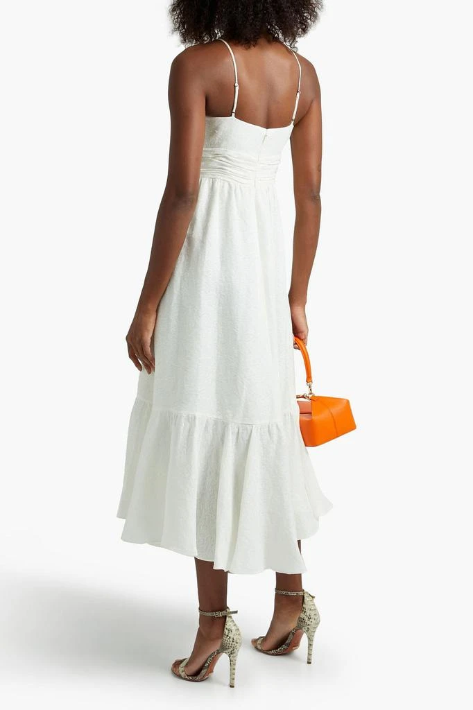 Theia Wrap-effect tiered ruffled jacquard midi dress 3
