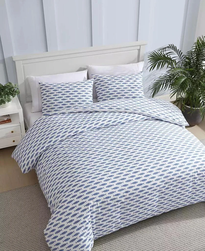 Nautica Woodblock Fish Percale 3-Pc. Duvet Cover Set 2