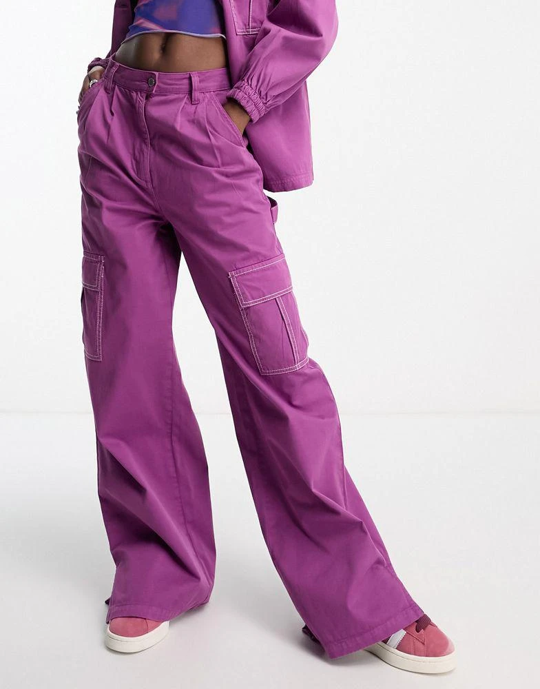 Native Youth Native Youth straight leg twill cargo trouser co-ord in purple 2