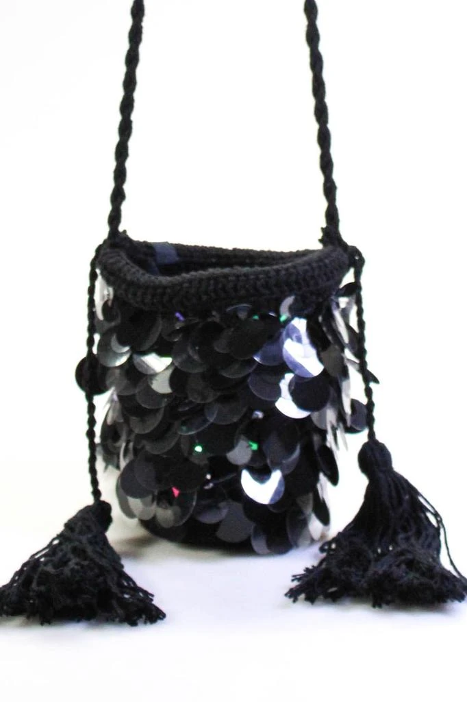 Nannacay Crocheted Tassel Paetes Mini Oak Bag Handbag Black 1
