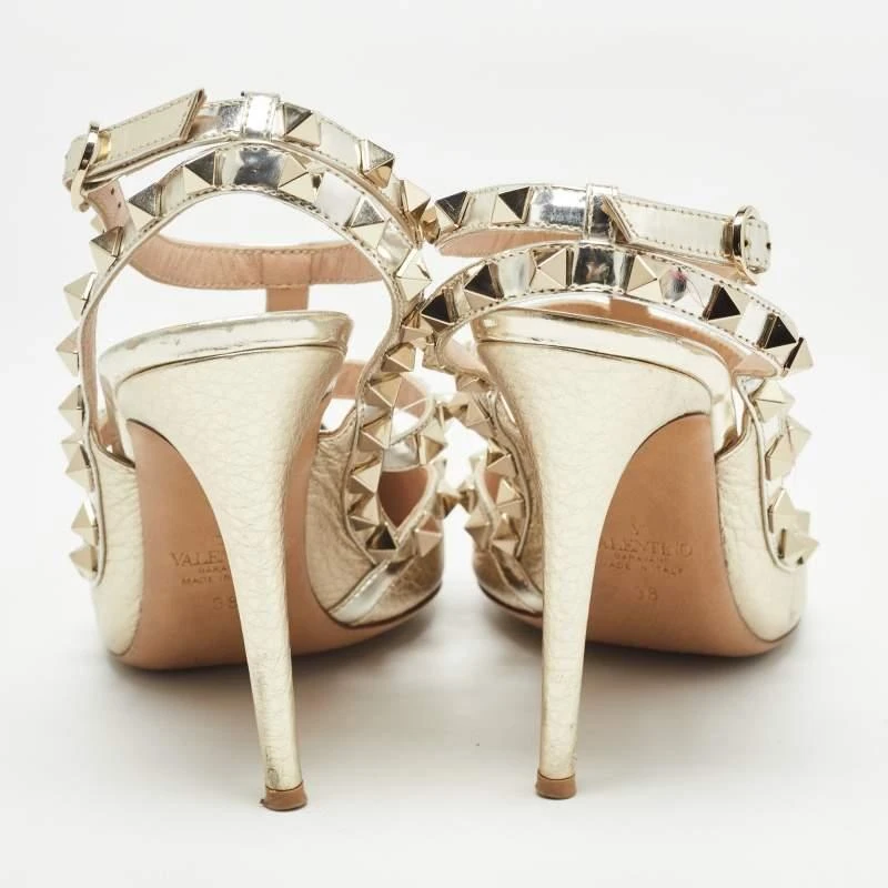 Valentino Valentino Gold Leather Rockstud Ankle Strap Pumps Size 38 5