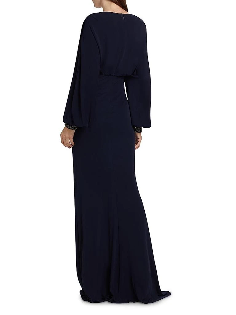 Badgley Mischka V-Neck Draped Beaded Gown 5