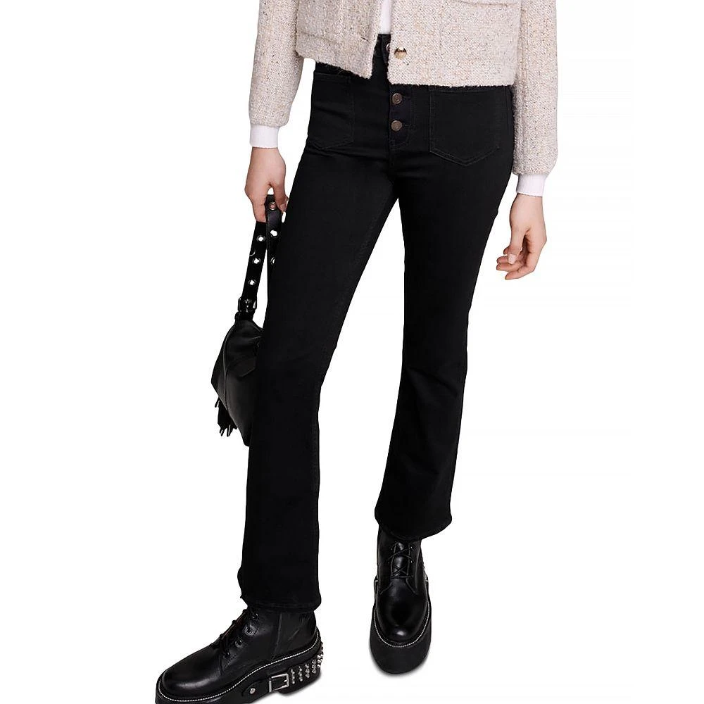 Maje Passion Button Fly Flare Jeans in Black 2