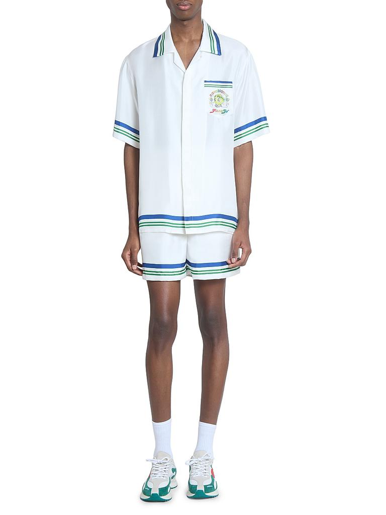 Casablanca Tennis Ball Striped Silk Shorts