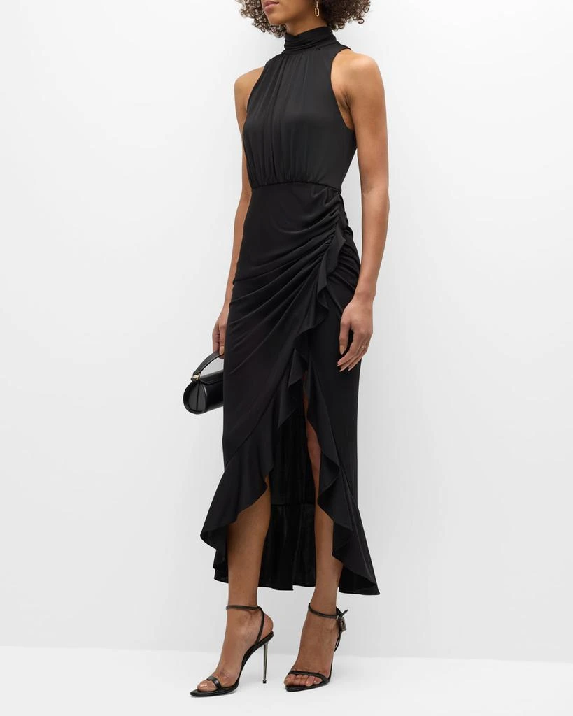 Cinq a Sept Antonia Sleeveless Draped Mock-Neck Ruffle Slit Midi Dress 3