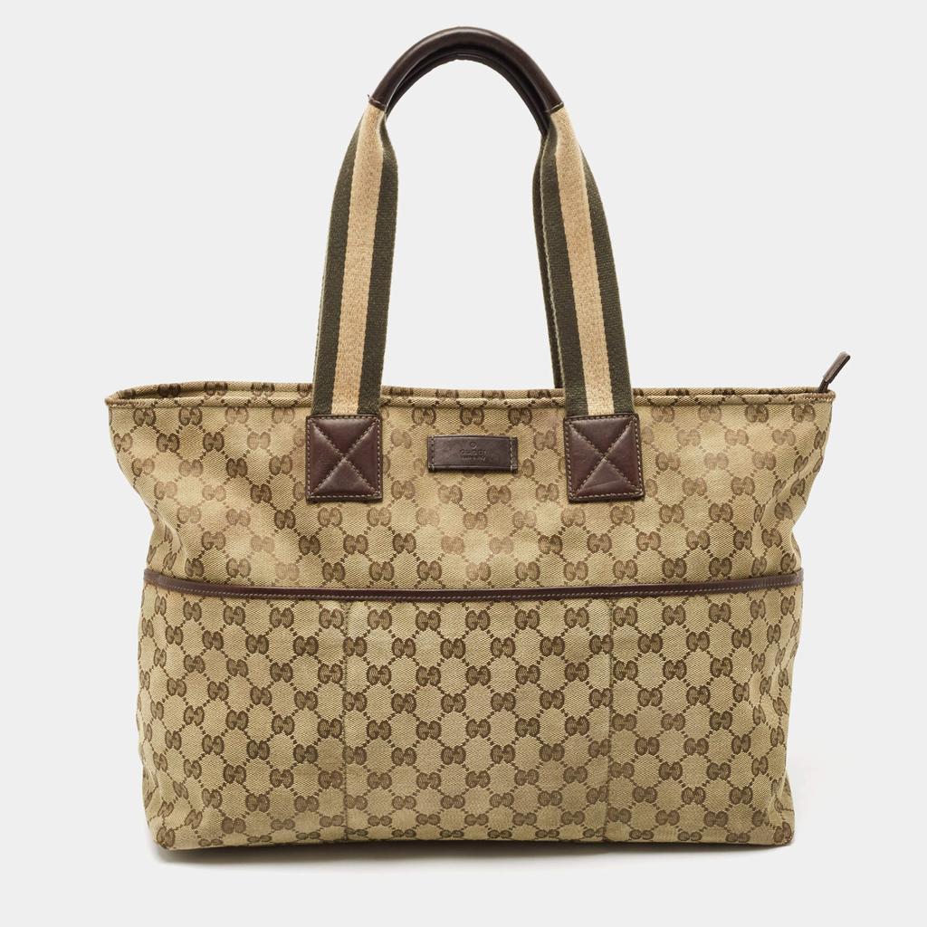 Gucci Gucci Beige/Green GG Canvas and Leather Diaper Tote
