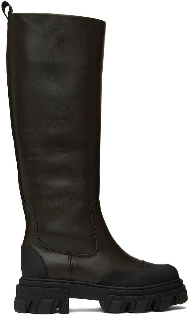 Ganni Brown Cleated Tubular Tall Boots 1
