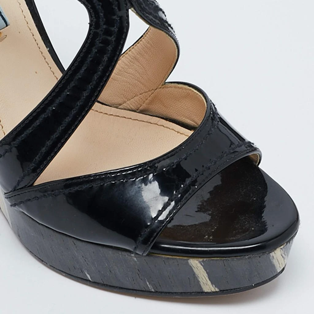 Prada Prada Black Patent Leather Wooden Wedge Ankle Strap Sandals Size 37 7