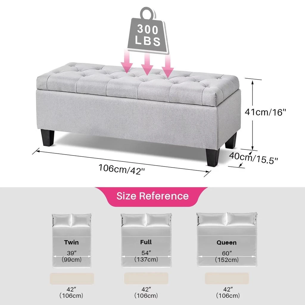 Redlife 42-Inch Tufted Storage Ottoman Bench with Flipping Lid and Safety Hinge, Ideal for Entryway or Bedroom with 66L Storage Capacity