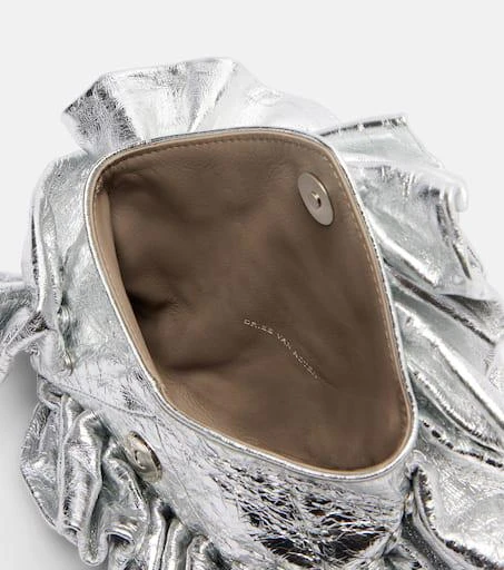 Dries Van Noten Ruffled metallic leather clutch 3