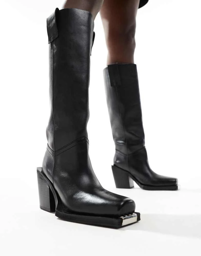 ASOS ASOS DESIGN Celia leather western pull on boots in black 1