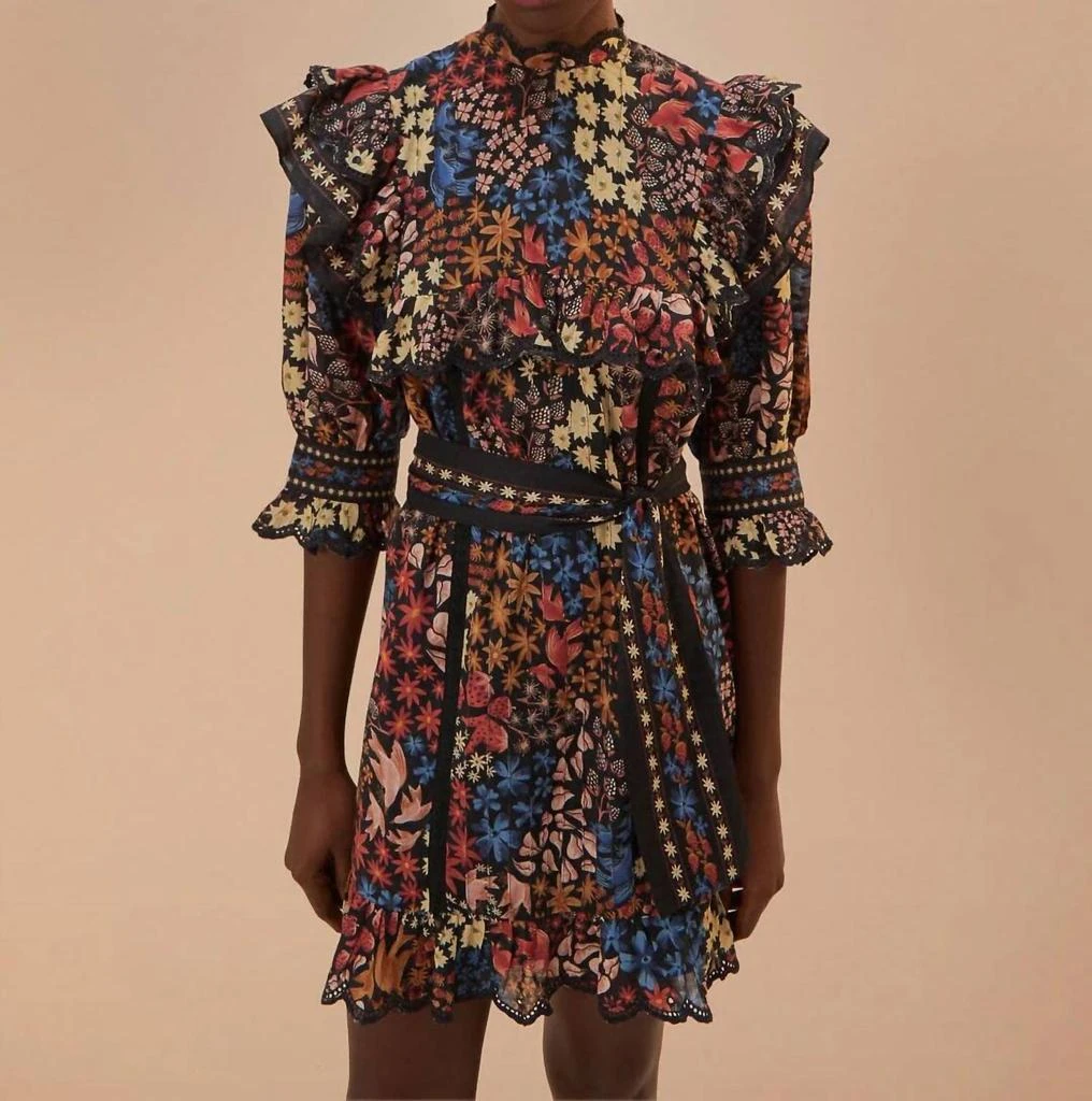 Farm Rio Jujus Garden Mini Dress In Black 1