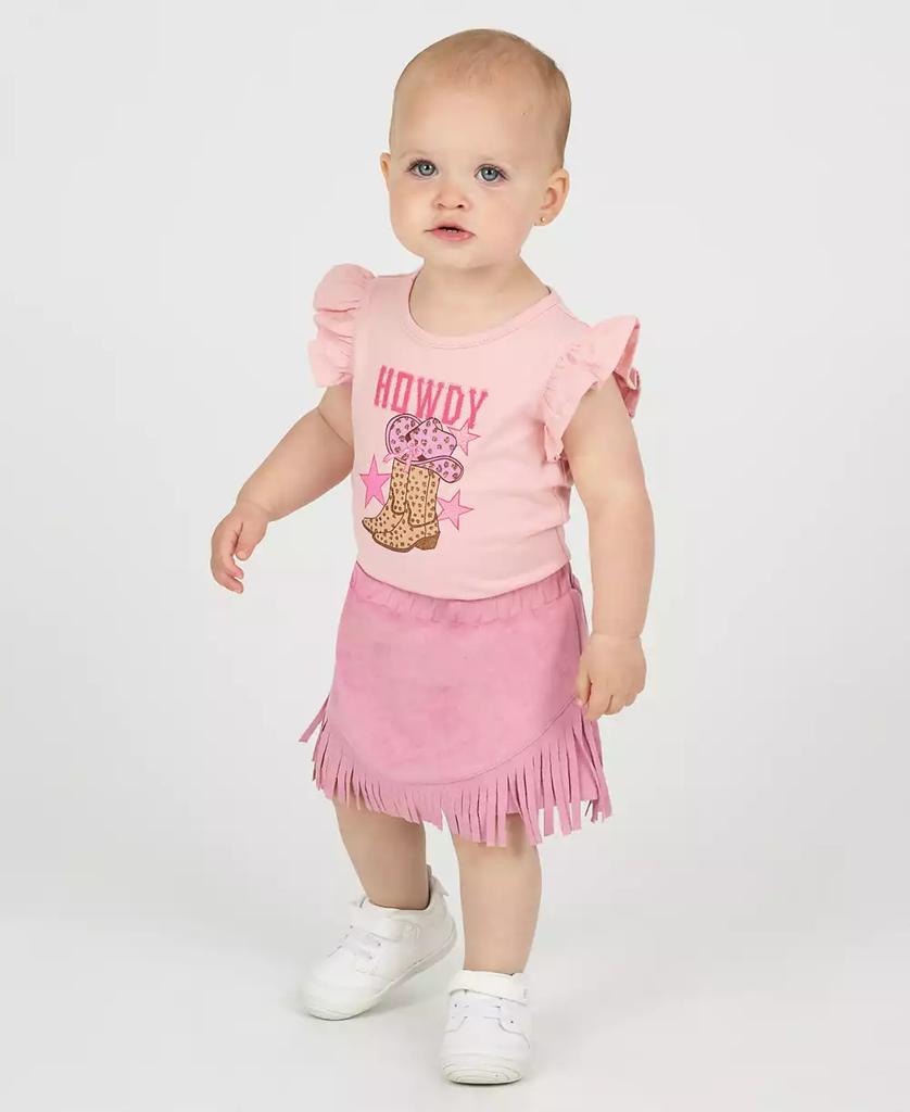 Rare Editions Baby Girls 2-Piece Cowgirl Graphic Bodysuit and Fringe Skirt Set