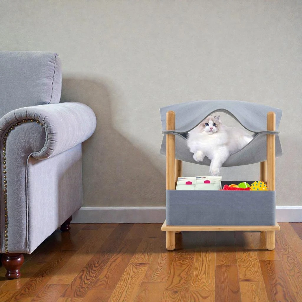 Hivvago 2-Level Wooden Cat Tower with Semi-Enclosed Hideout and Removable Cushion