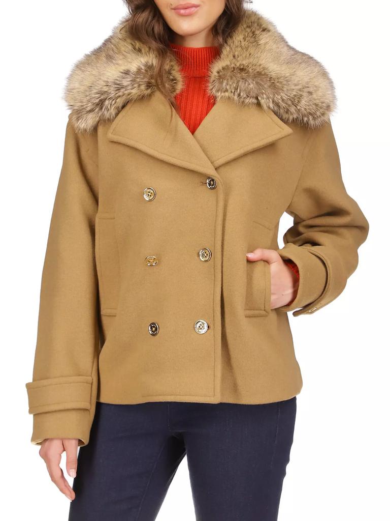 MICHAEL Michael Kors Faux Fur Collar Wool-Blend Short Peacoat
