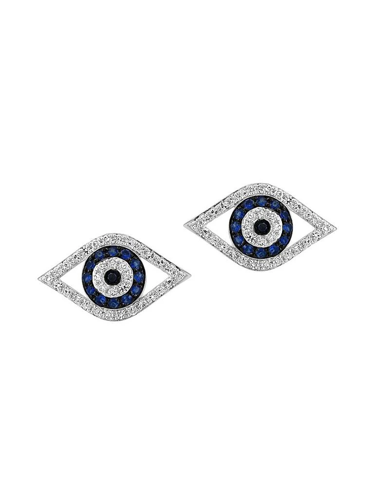 Saks Fifth Avenue Collection 14K White Gold, Blue Sapphire 
0.21 TCW Diamond Evil Eye Stud Earrings