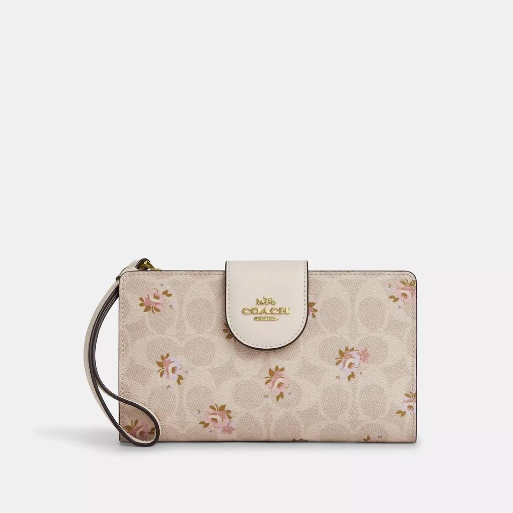 Coach Phone Wallet In Signature Canvas With Floral Print 1