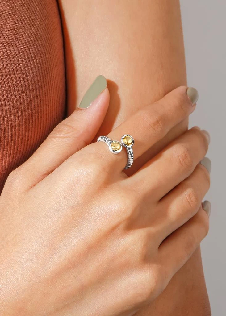 Tiramisu Modern 925 Sterling Silver Open Ring with Dual Yellow Citrine Gemstones 2
