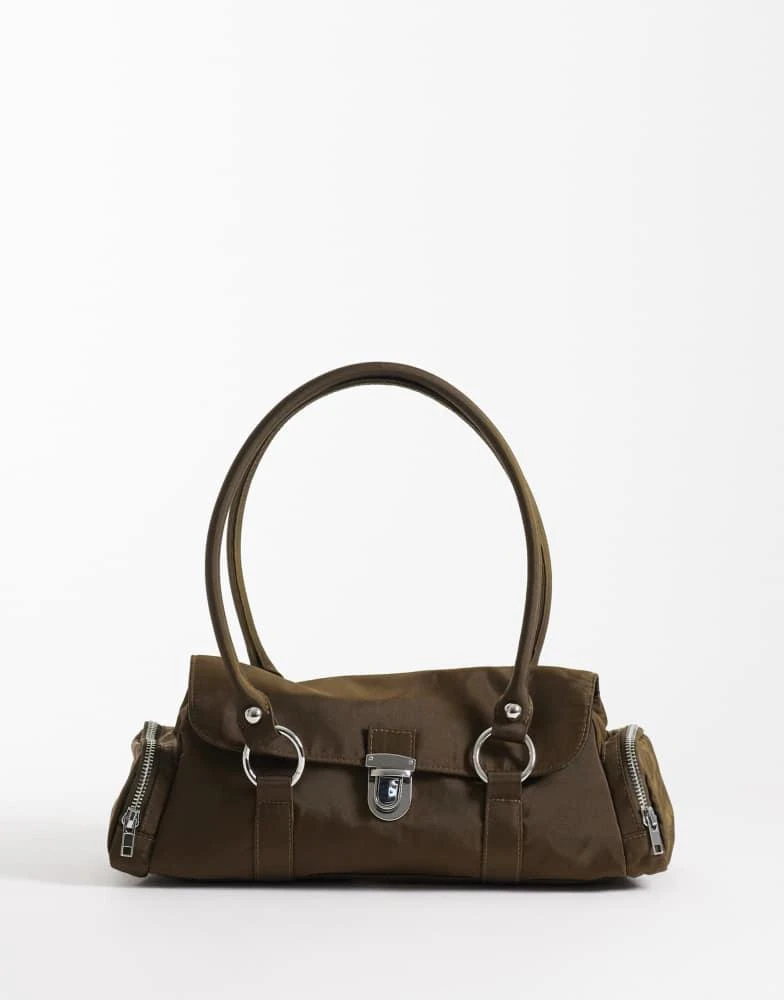 Weekday Weekday small shoulder hand bag with silver detailing in khaki