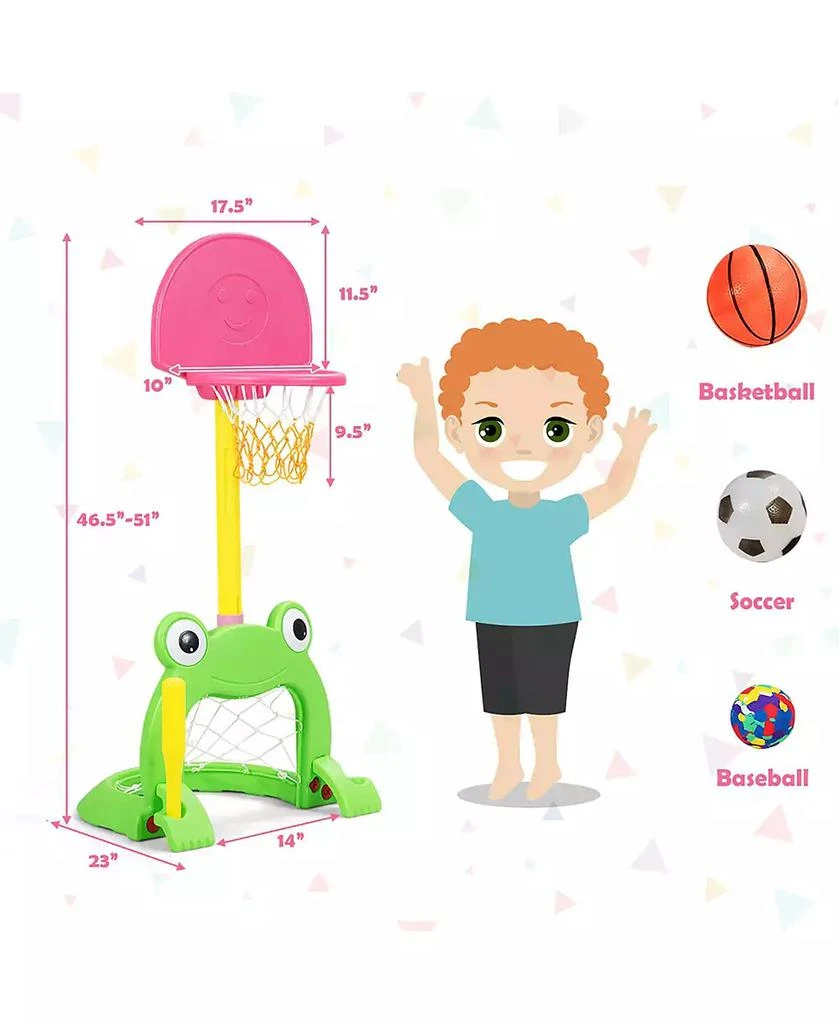 Costway 3-in-1 Kids Basketball Hoop Set Adjustable Sports Activity Center w/Balls 4