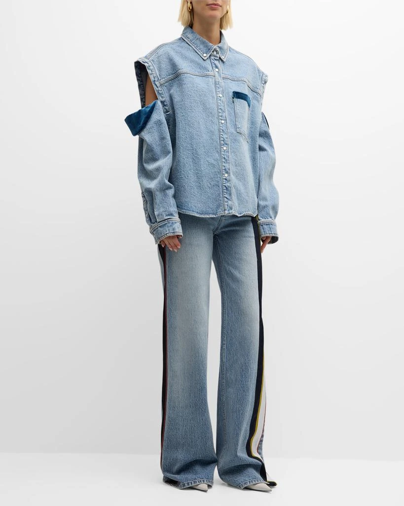 Hellessy Culter Velvet-Trim Cold-Shoulder Oversized Denim Shirt 2