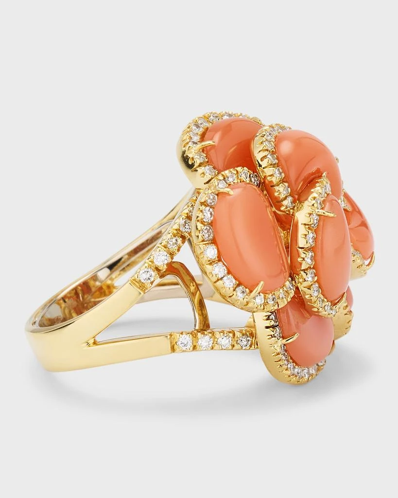 NM Estate Estate 18K Yellow Gold 8 Kidney Shape Carnelian and 132 Diamond Domed Ring, Size 7-8 4