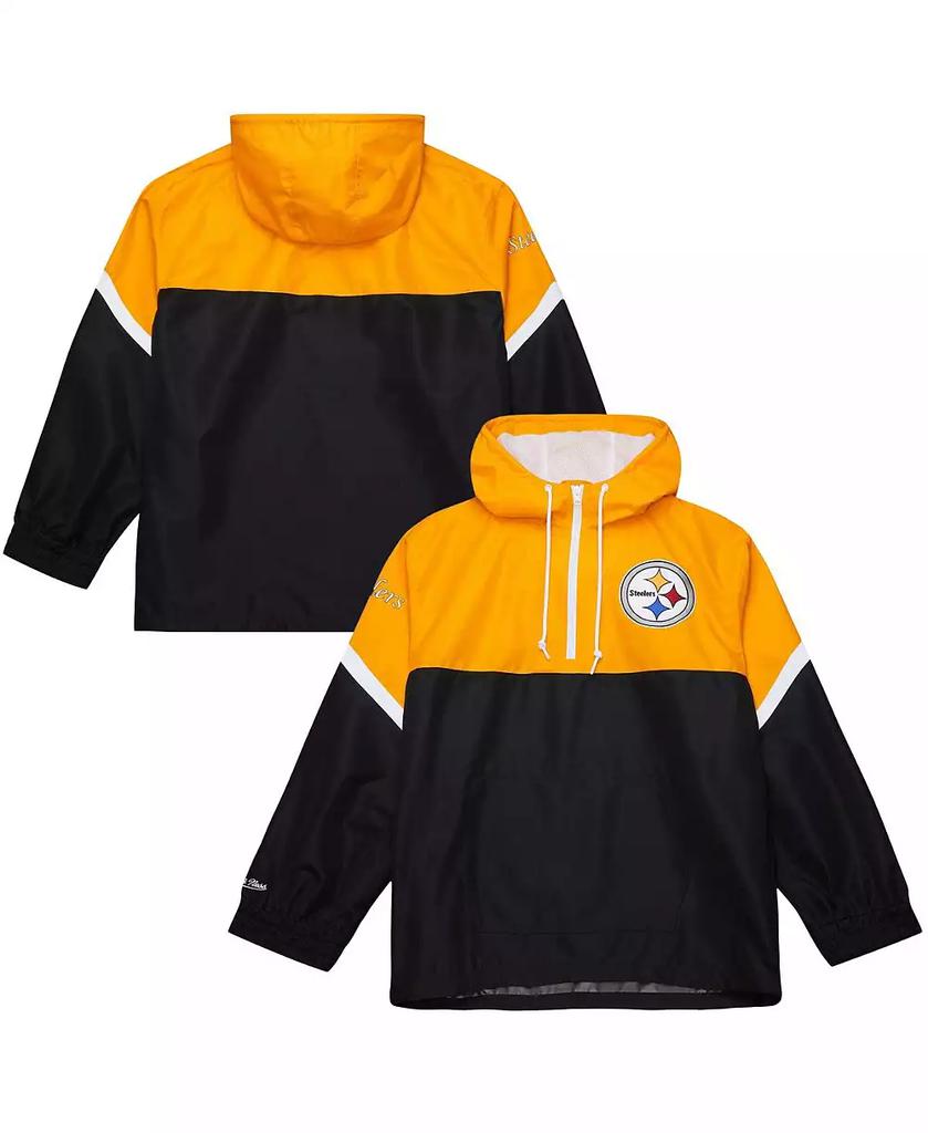 Mitchell & Ness Men's Gold/Black Pittsburgh Steelers Tie Breaker Vintage Logo Lightweight Anorak Half-Zip Windbreaker Jacket