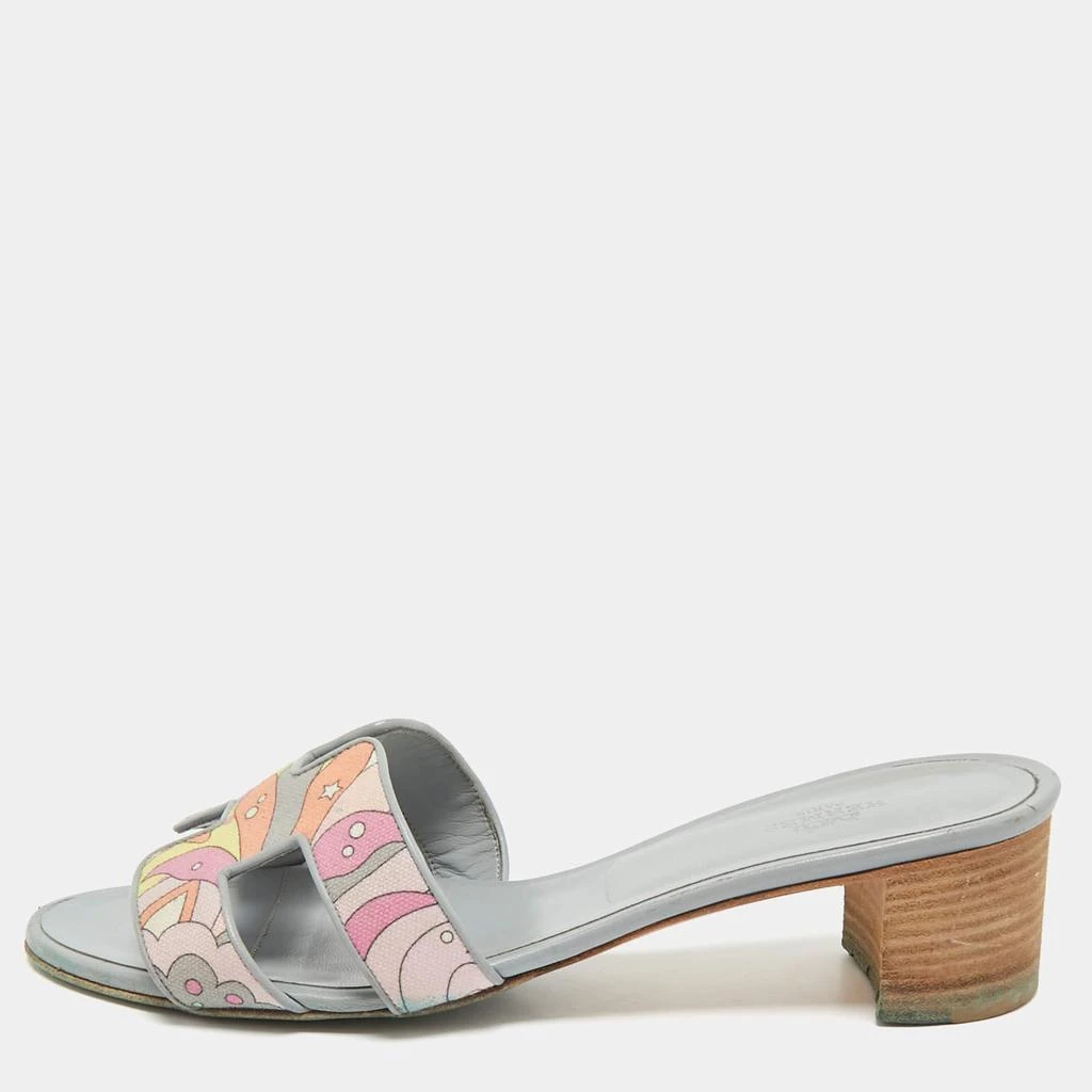 Hermes Hermes Light Blue Printed Canvas and Leather Oasis Sandals Size 39 1