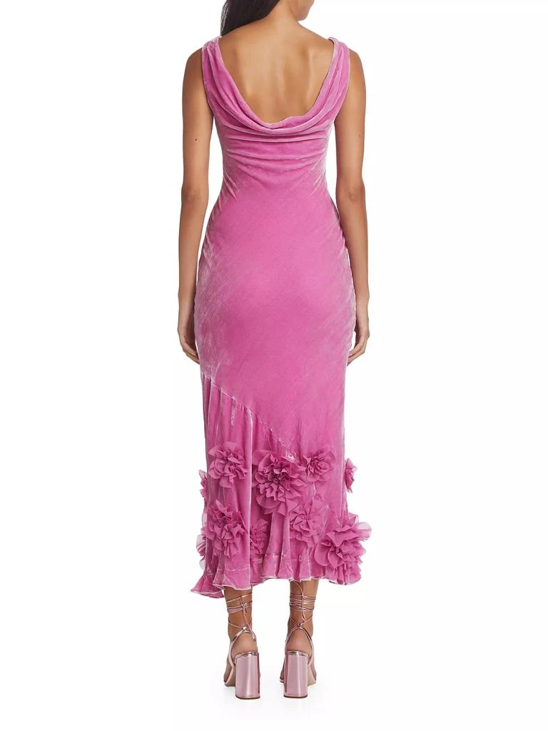Saloni Asher Draped Floral Velvet Midi-Dress 5