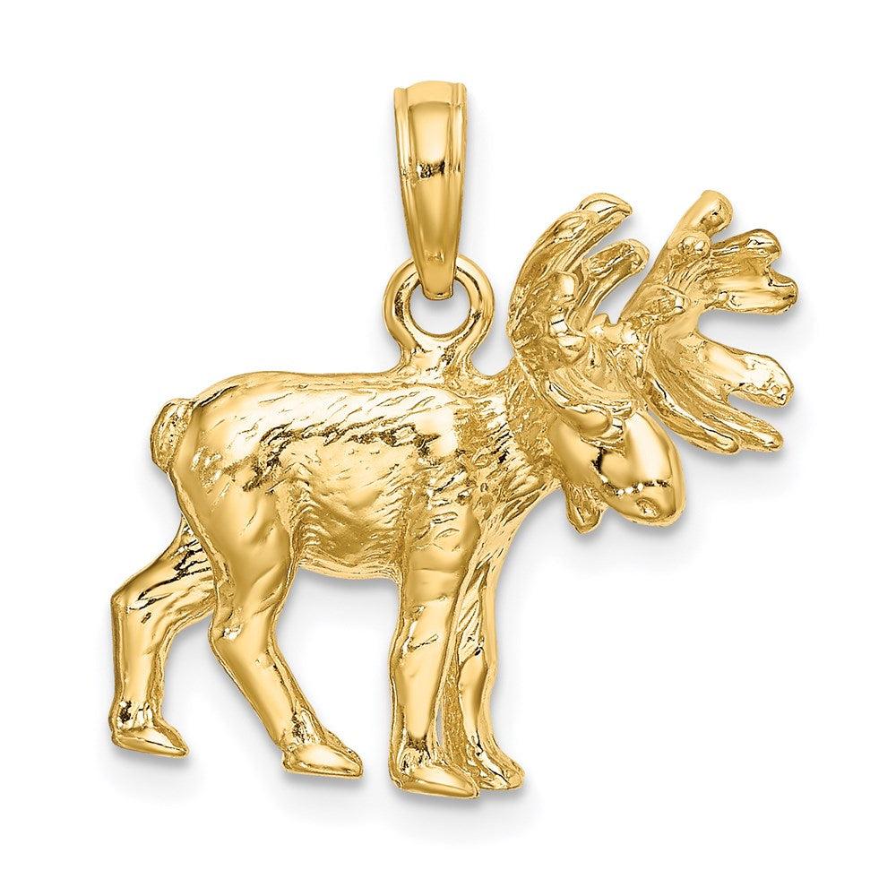 Diamond2Deal 14k Yellow Gold 3-D Textured Moose Charm Pendant