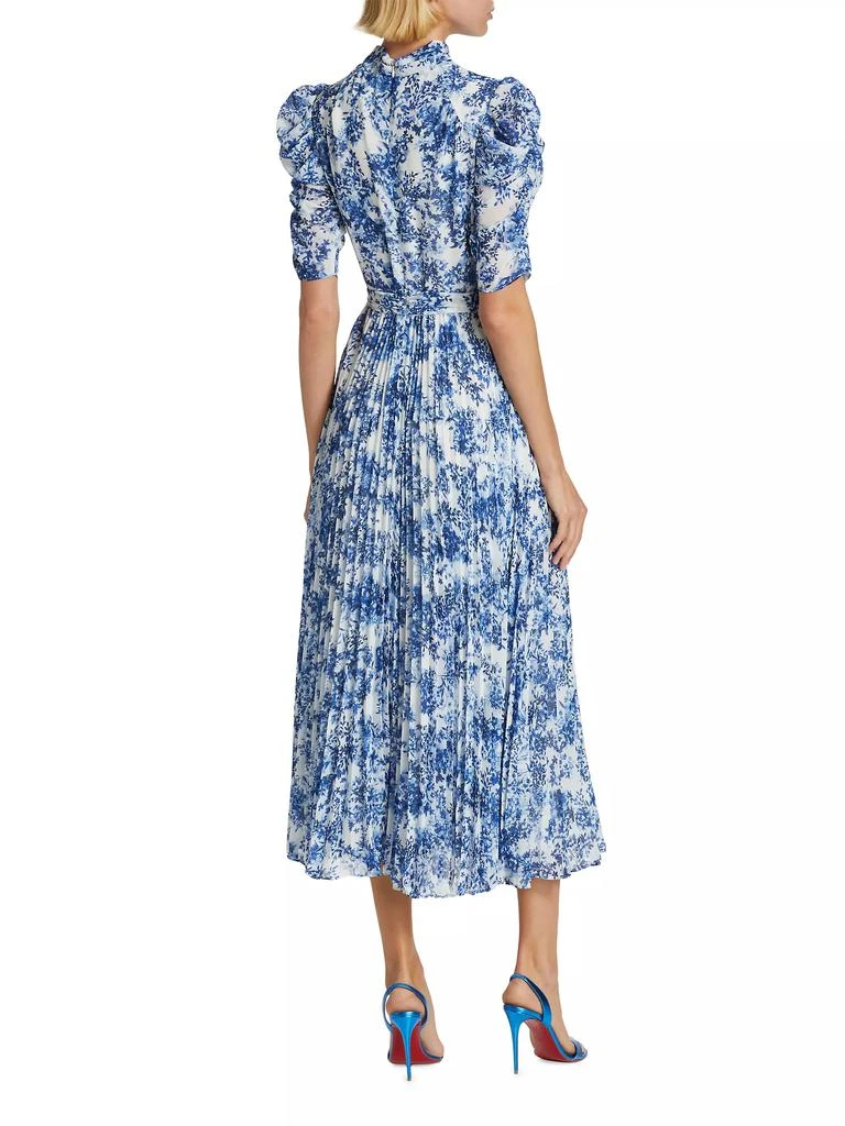 Monique Lhuillier Pleated Short-Sleeve Midi-Dress 5