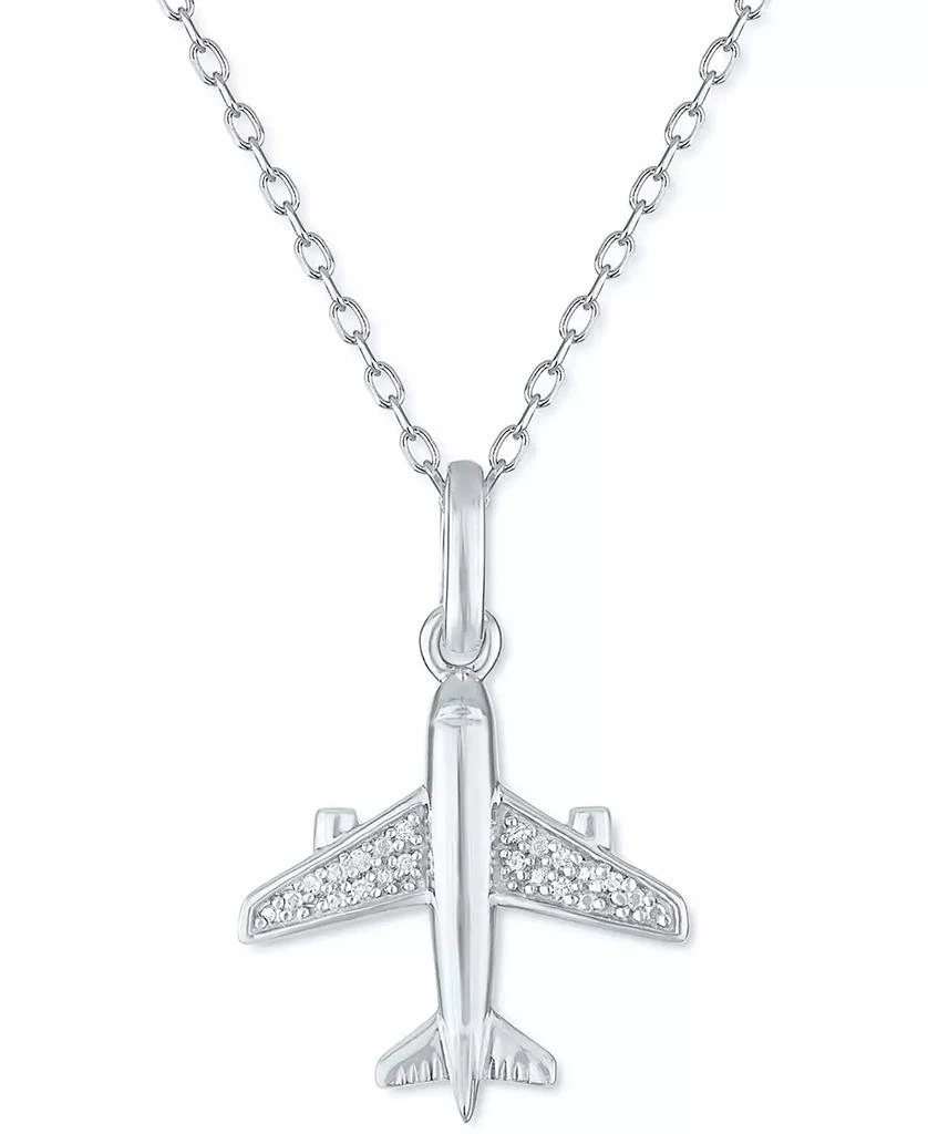 Macy's Diamond Accent Airplane Pendant Necklace in Sterling Silver, 16" + 2" extender 1