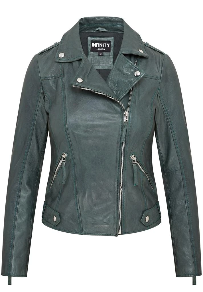 Infinity Leather Womens Green Biker Leather Jacket - Denver 1