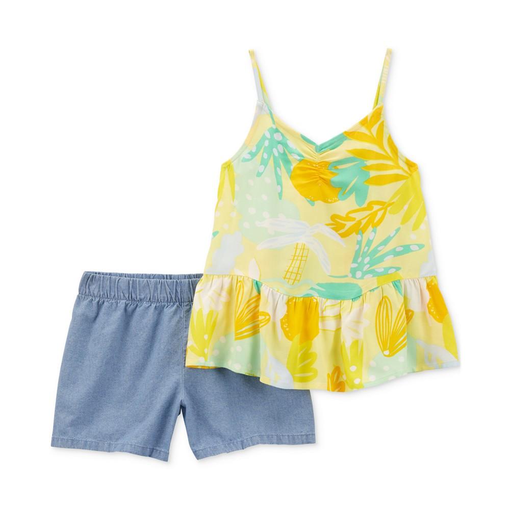 Carter's Little & Big Girls Floral-Print Tank Top & Chambray Shorts, 2 Piece Set