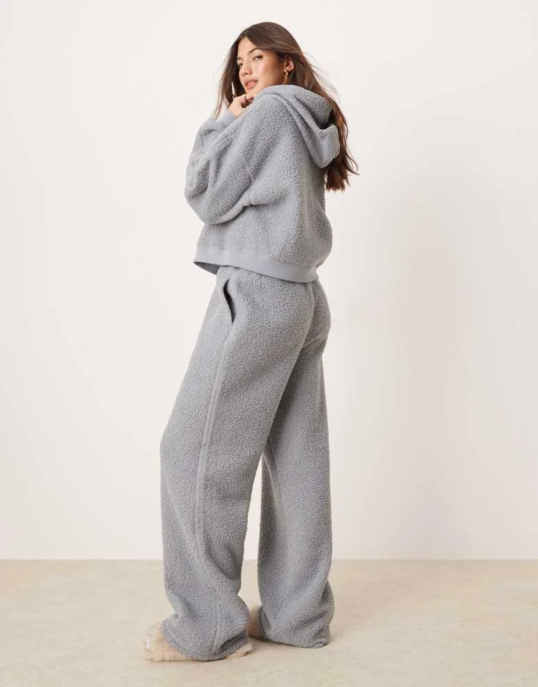 ASOS ASOS DESIGN lounge borg cropped hoodie & wide leg set in blue 3