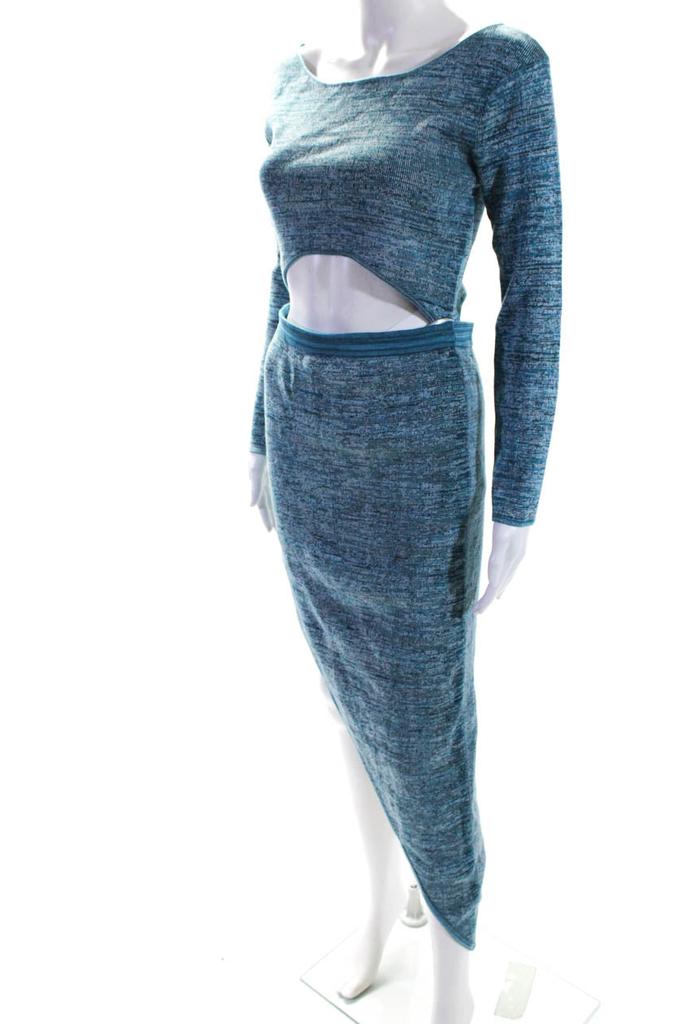 Baja East Womens Long Sleeve Scoop Neck Open Mid Section Dress Blue