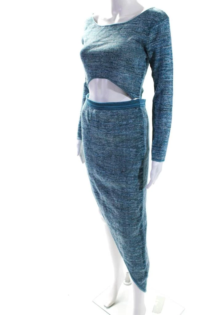 Baja East Womens Long Sleeve Scoop Neck Open Mid Section Dress Blue 2