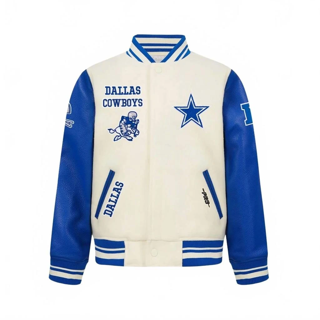 Pro Standard Big Boys
 Nfl Dallas Cowboys Retro Classic Rib Wool Varsity Jacket In Eggshell/dodger Blue