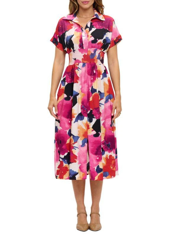 Renee C. Ruched Floral-Print Midi-Dress 1