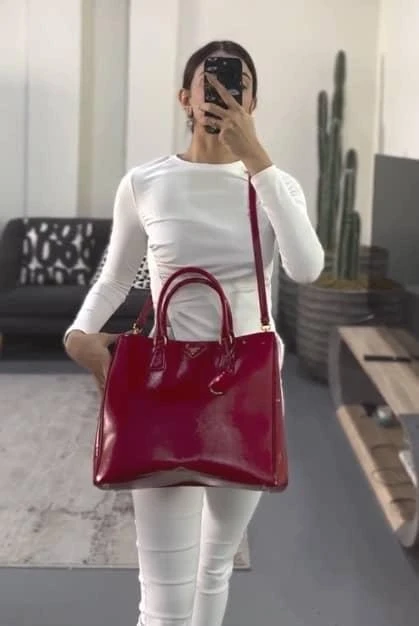 Prada Prada Red Saffiano Vernice Leather Galleria Tote 2